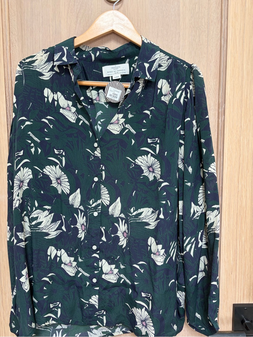 Floral Bird Print Kimono Jacket - Gray with Red & Green